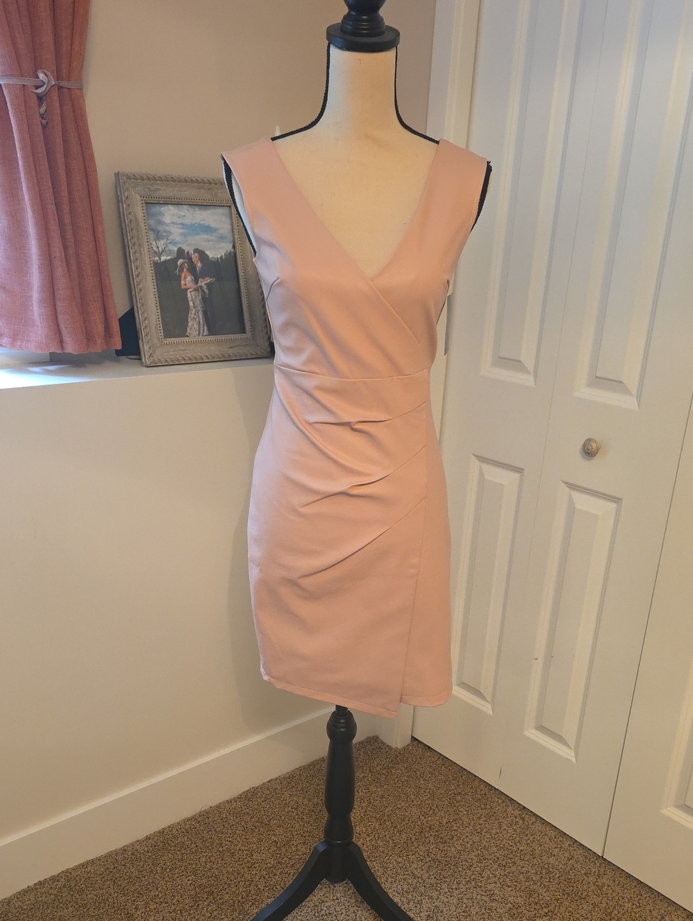 Boston Proper Blush Pink V-Neck Midi Sheath Dress